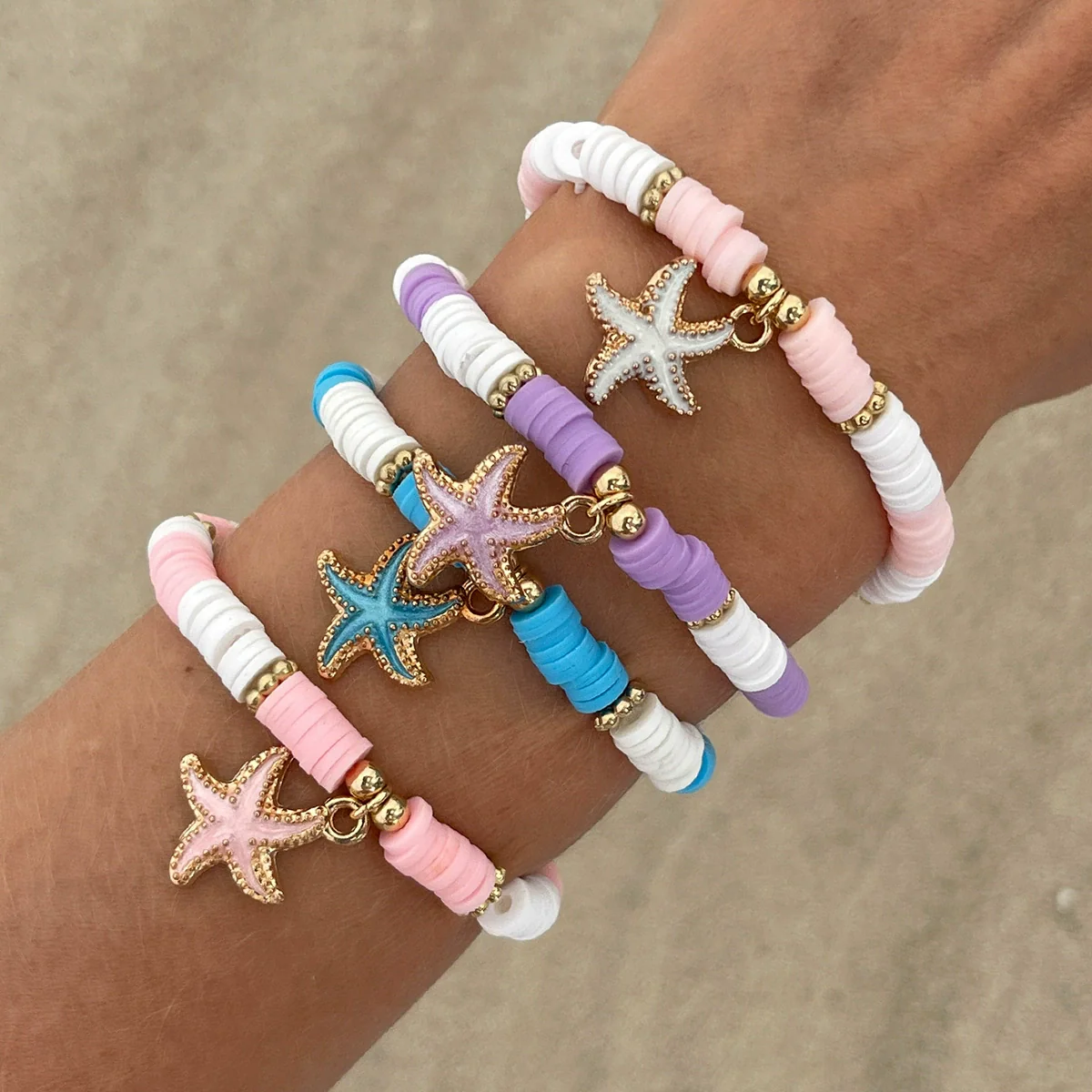Jewelry Polymer Clay Alloy Imitation Pearl Bracelet Set With Letter Shape And Electroplating Process In Vacation Style - Image 8