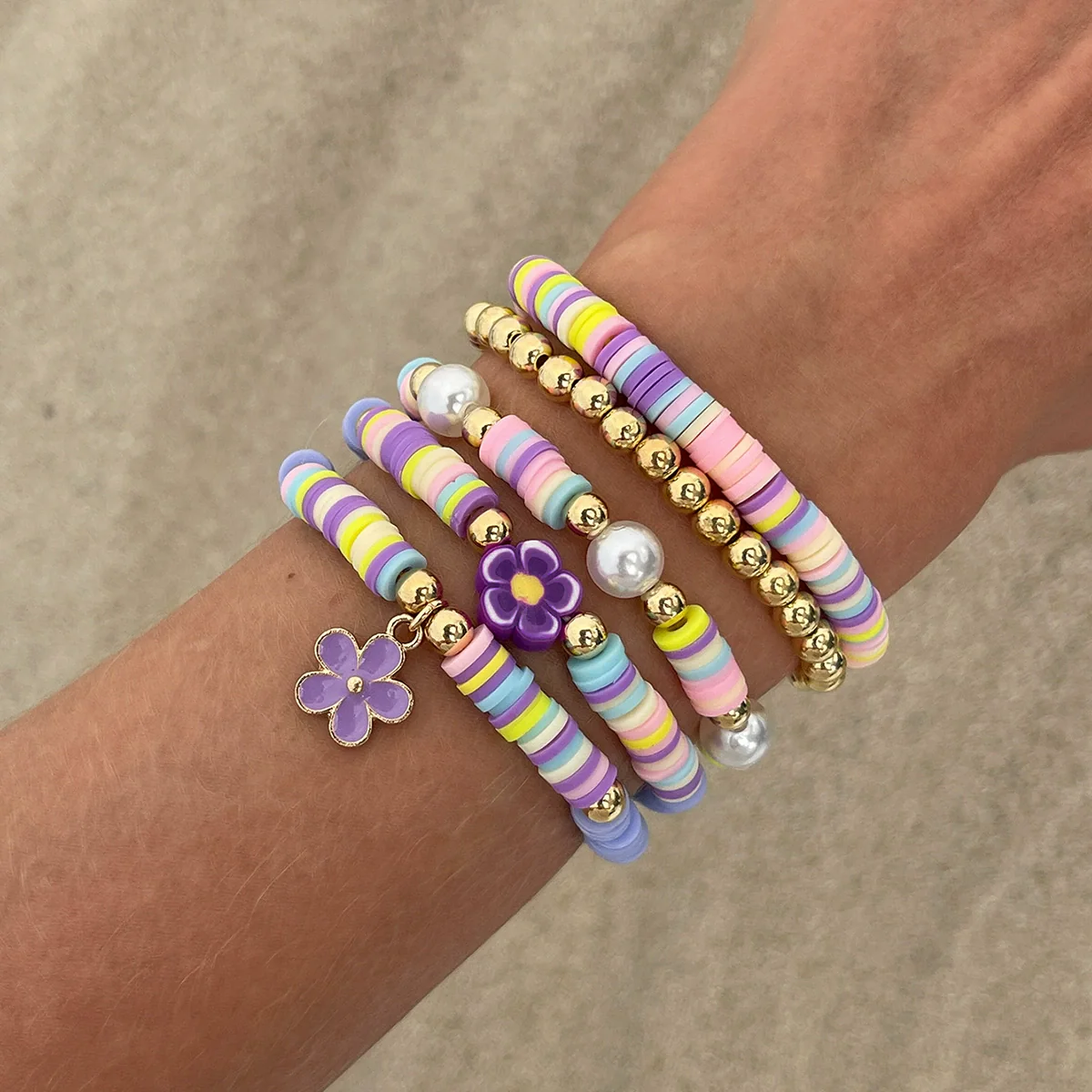 Jewelry Polymer Clay Alloy Imitation Pearl Bracelet Set With Letter Shape And Electroplating Process In Vacation Style - Image 9