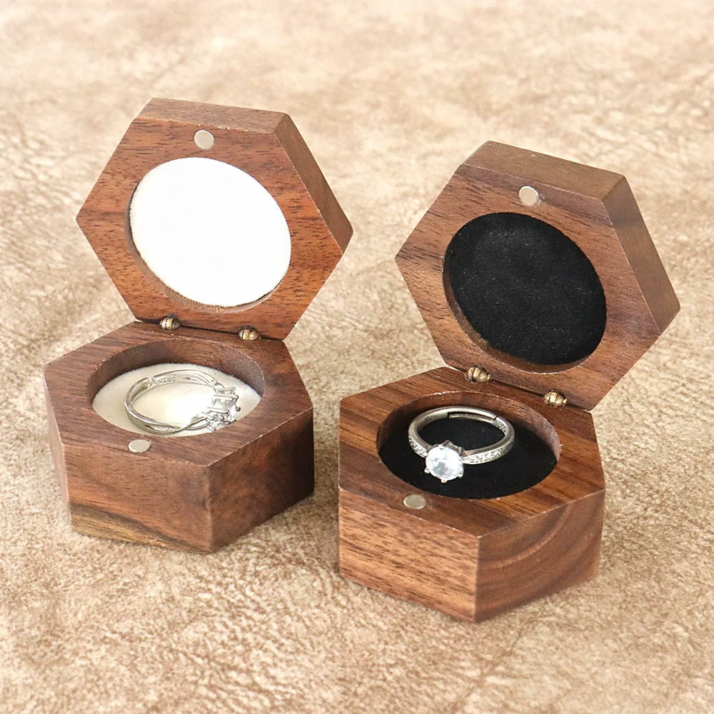 Jewelry Portable Storage Box Wooden Hexagonal Mini Jewelry Box For Necklace Earrings Ring - Image 2
