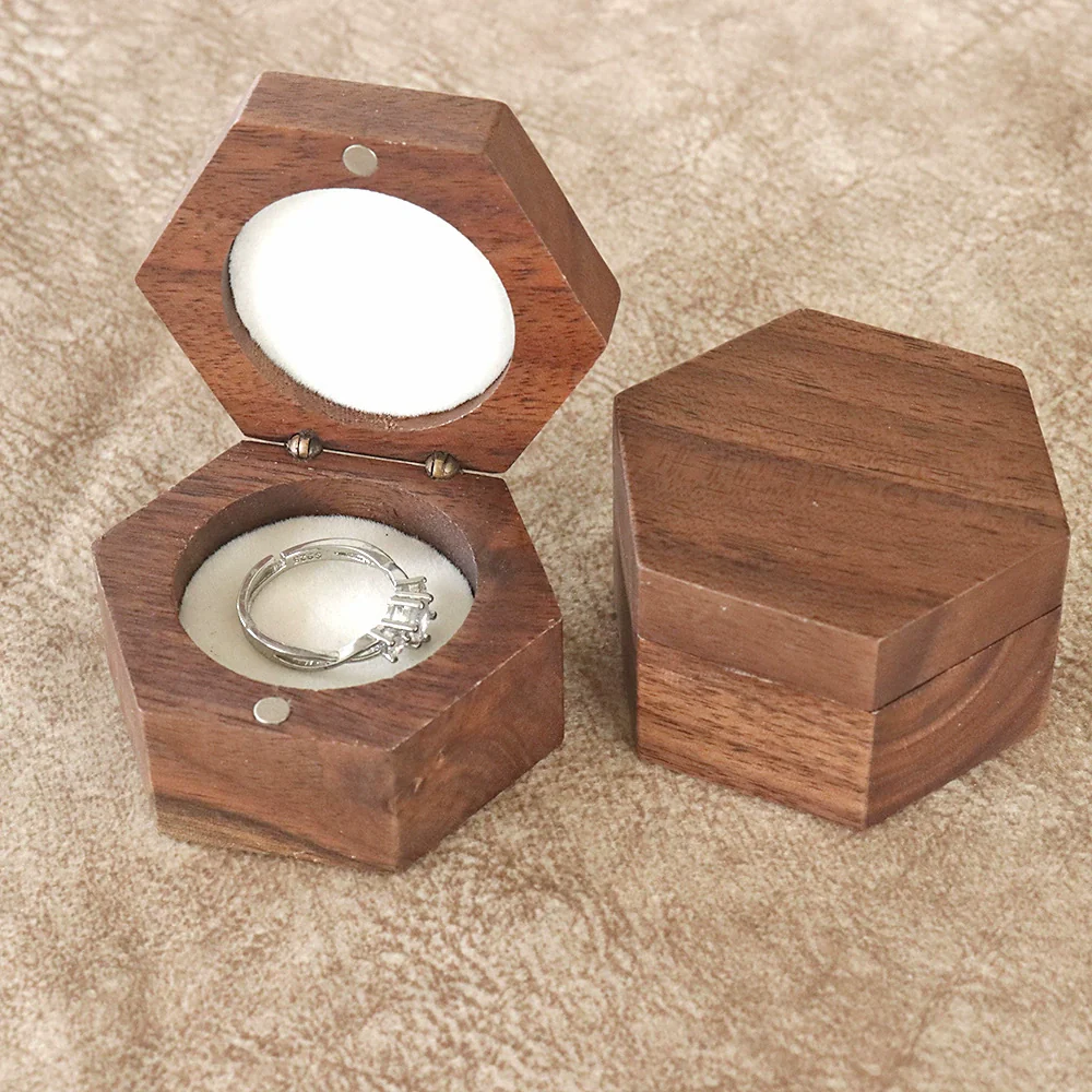 Jewelry Portable Storage Box Wooden Hexagonal Mini Jewelry Box For Necklace Earrings Ring - Image 3