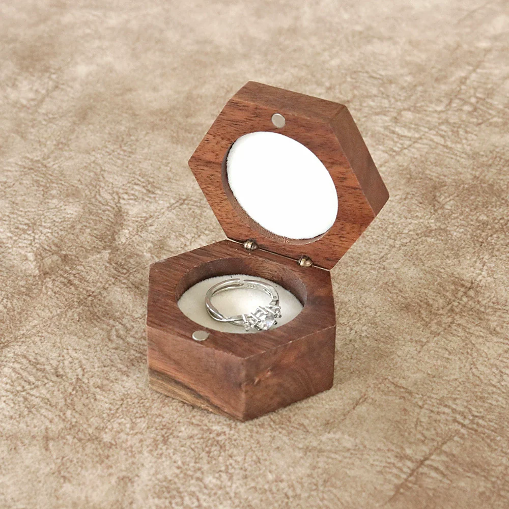 Jewelry Portable Storage Box Wooden Hexagonal Mini Jewelry Box For Necklace Earrings Ring - Image 7