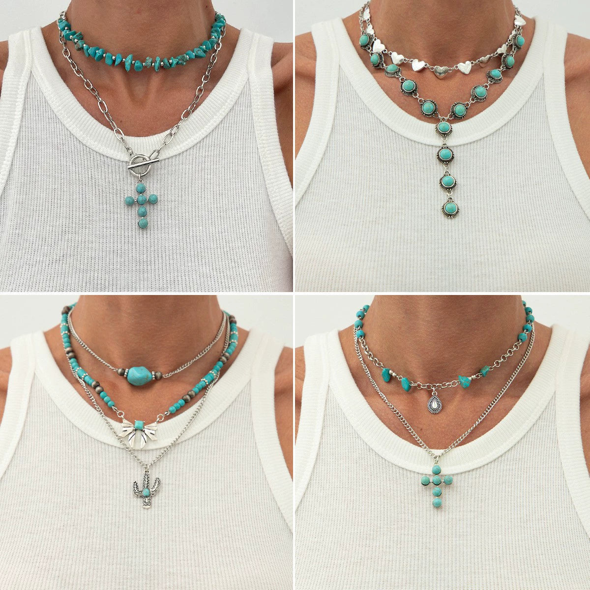 Jewelry Punk Alloy Imitation Turquoise Animal Zodiac Geometric Pendant Necklace With Iron Chain Electroplating