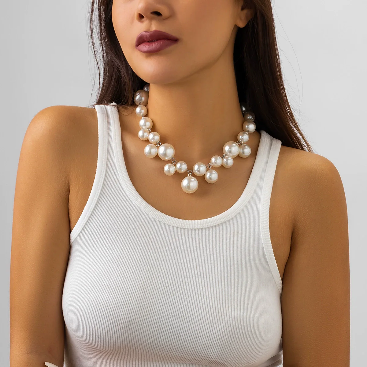 Jewelry Punk Creative Round Bead Imitation Pearl Tassel Necklace Metal Ball Chain Geometric Style Electroplating - Image 6
