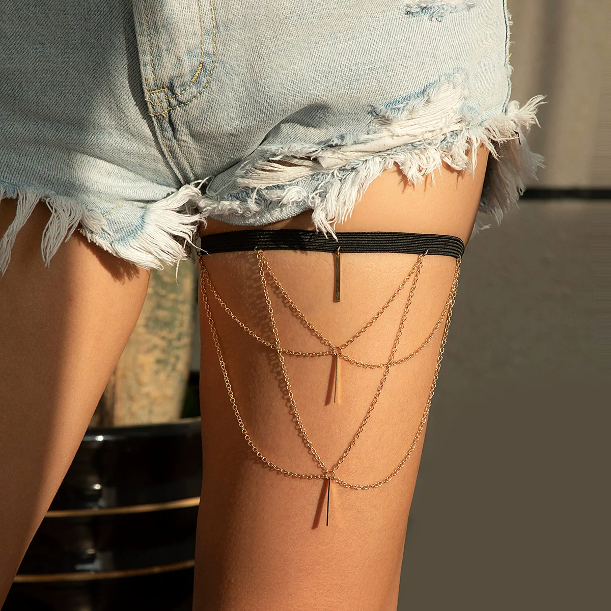 Jewelry Punk Elastic Belt Thigh Chain Leg Chain Metal Alloy Inlaid Artificial Gemstones Semiprecious Stones Geometric Tassel Leg Ornaments For Women