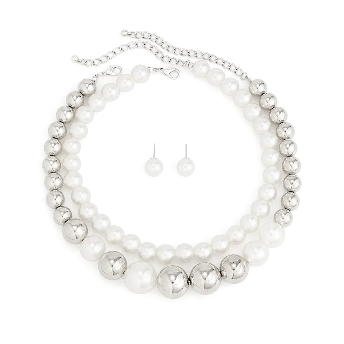 Jewelry Punk Exaggerated Metal Bead Imitation Pearl Necklace Choker With Geometric Pattern And Electroplating Treatment - Image 5