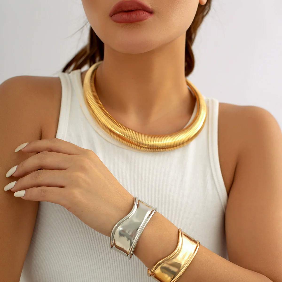 Jewelry Punk Exaggerated Snake Bone Chain Geometric Metal Clavicle Necklace For Women - Image 2