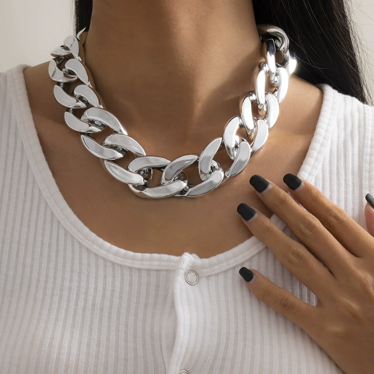 Jewelry Punk Geometric Single Layer Mixed Color Thick Chain Necklace Plastic Plating Aluminum - Image 4