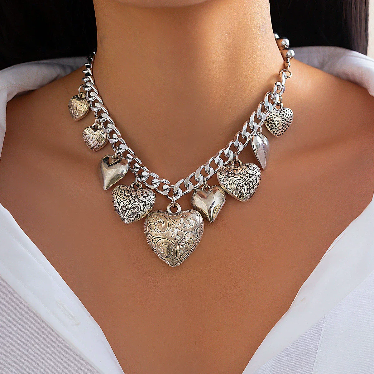 Jewelry Punk Heart Shape Pendant Clavicle Chain Aluminum Copper Ccb Electroplating Women's - Image 3