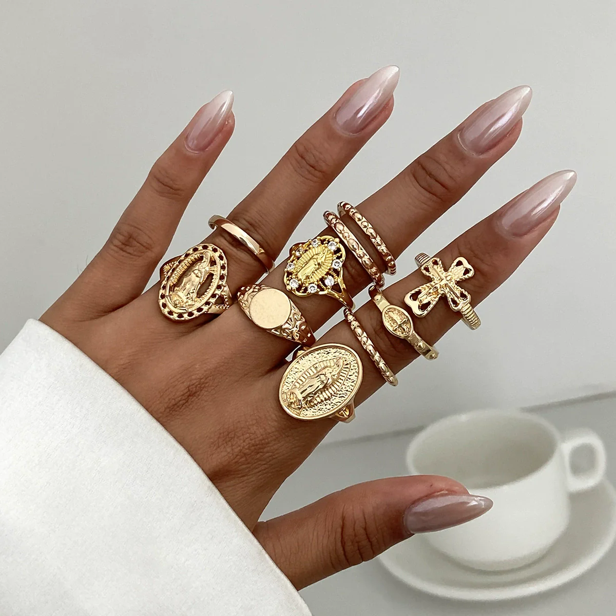 Jewelry Punk Hiphop Style Alloy Geometric Cross Ring Electroplating