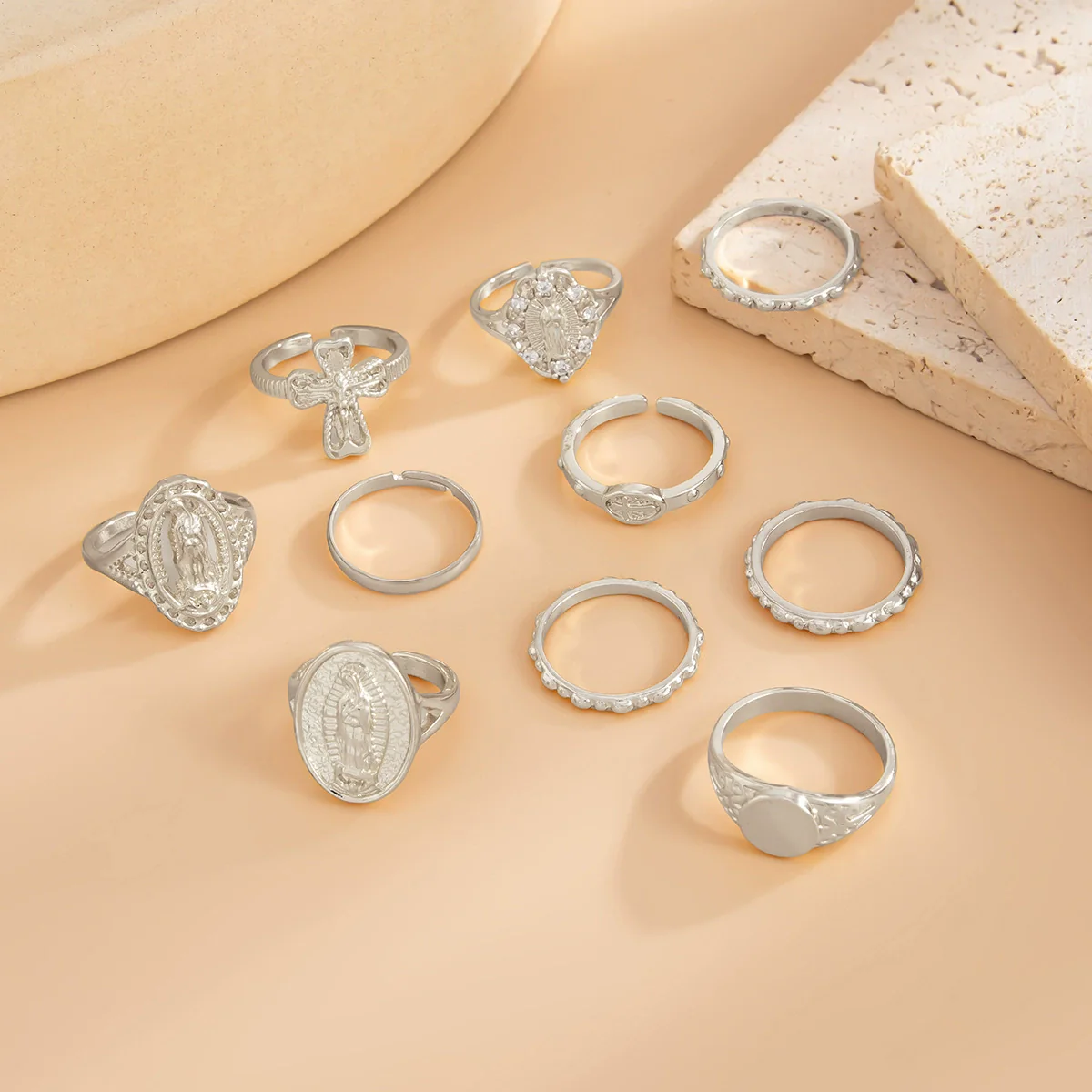 Jewelry Punk Hiphop Style Alloy Geometric Cross Ring Electroplating - Image 4