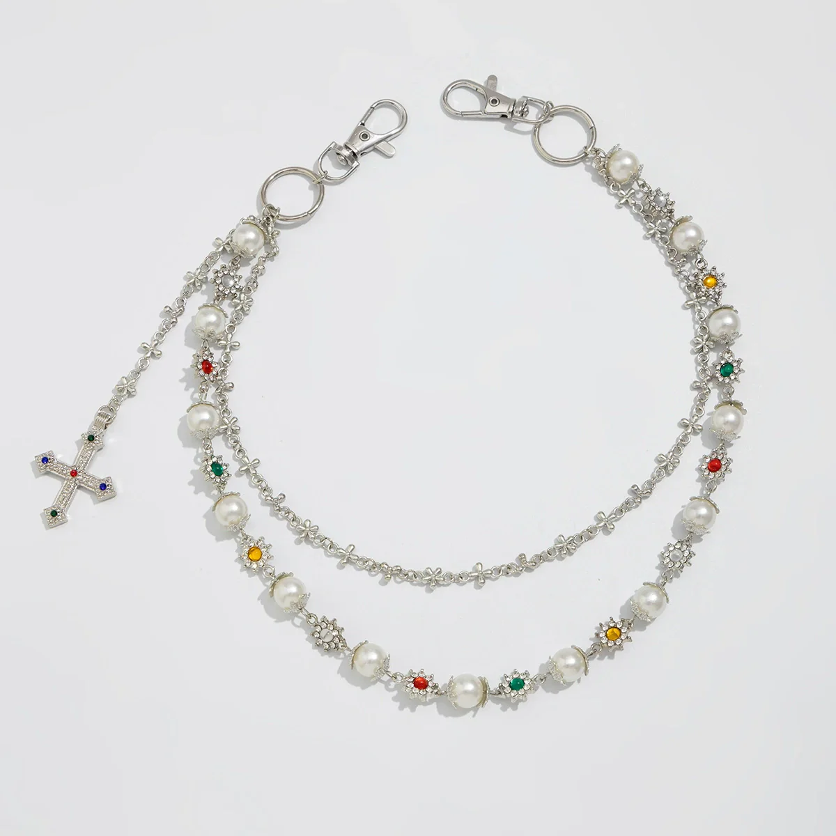 Jewelry Punk Hiphop Style Alloy Imitation Pearl Acrylic Diamond Cross Multiple Circles Pants Chain For Female Cowboy Style - Image 7