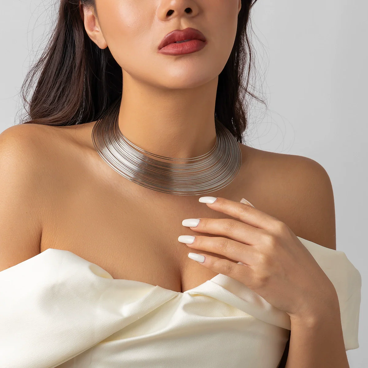 Jewelry Punk Metal Collar Multilayer Open Ring Choker Necklace Iron Geometric Style - Image 2