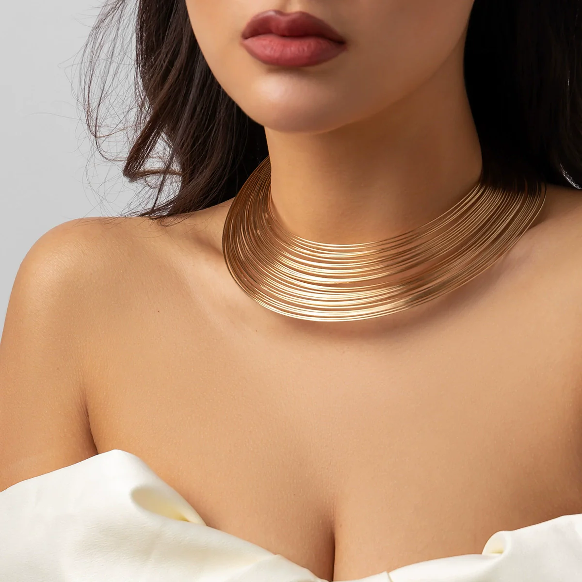 Jewelry Punk Metal Collar Multilayer Open Ring Choker Necklace Iron Geometric Style - Image 3