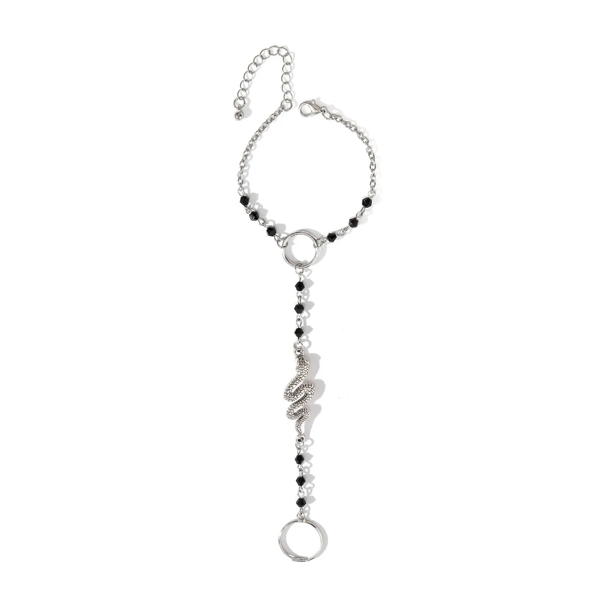 Jewelry Punk Snakeshaped Metal Crystal Finger And Back Chain Bracelet Electroplated Alloy - Image 3