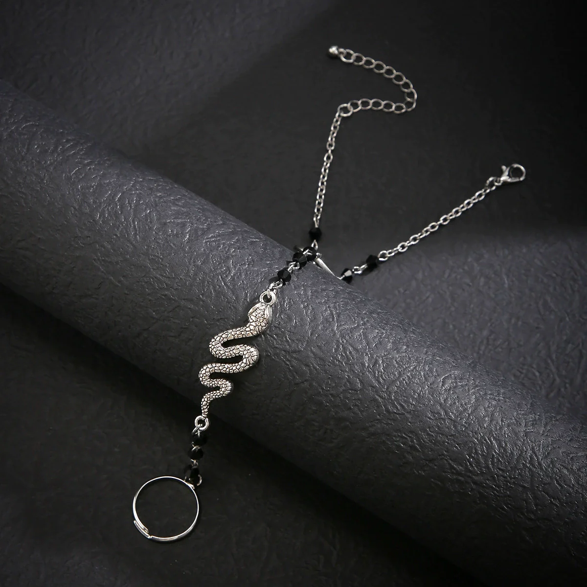 Jewelry Punk Snakeshaped Metal Crystal Finger And Back Chain Bracelet Electroplated Alloy - Image 4