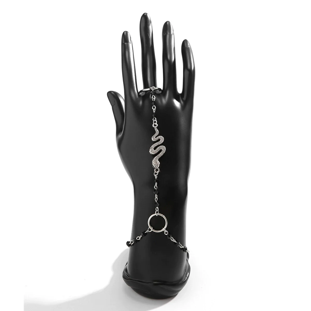 Jewelry Punk Snakeshaped Metal Crystal Finger And Back Chain Bracelet Electroplated Alloy - Image 5