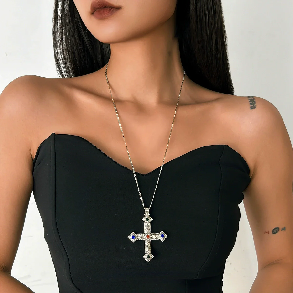 Jewelry Punk Style Alloy And Copper Clavicle Chain With Geometric Cross Pendant Electroplated - Image 10