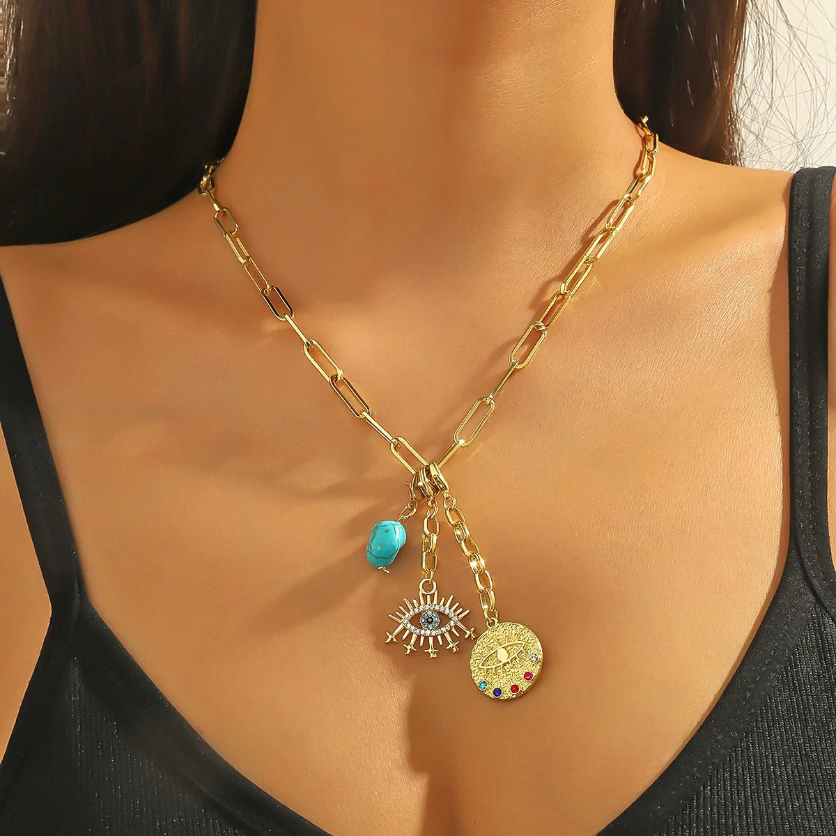 Jewelry Replaceable Pendant Necklace Alloy Drop Shape Star Geometric Diamond Ochain Women's - Image 3