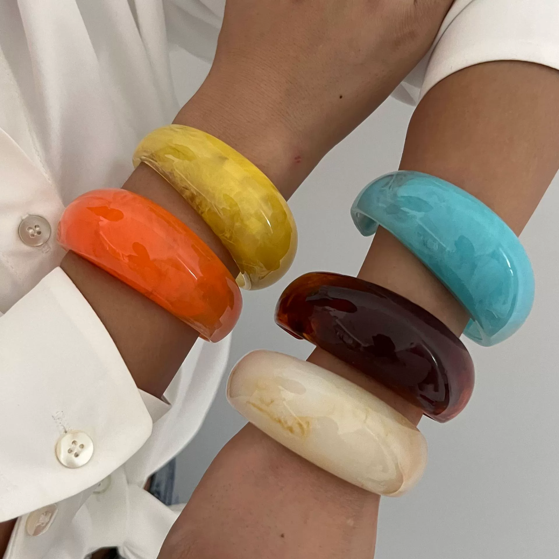 Jewelry Resin Geometric Exaggerated Irregular Halo Wide Open Bracelet Polish