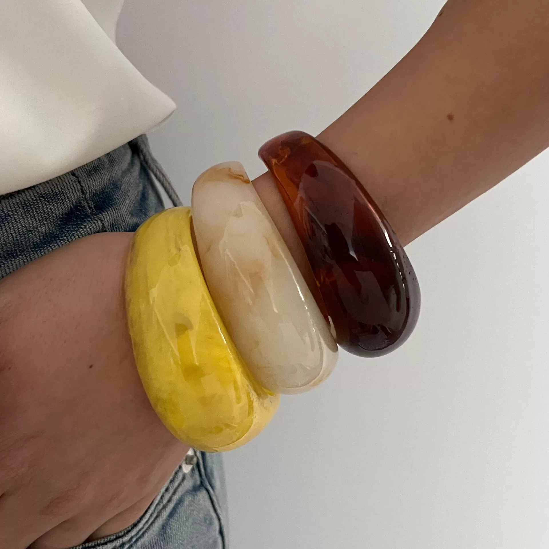Jewelry Resin Geometric Exaggerated Irregular Halo Wide Open Bracelet Polish - Image 4