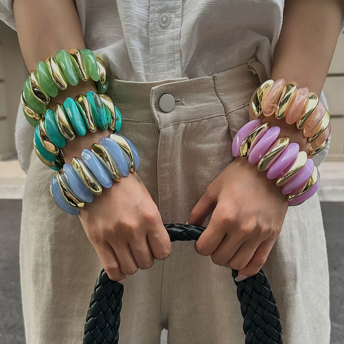 Jewelry Resin Handmade Geometric Elastic Bracelet For Women - Image 2