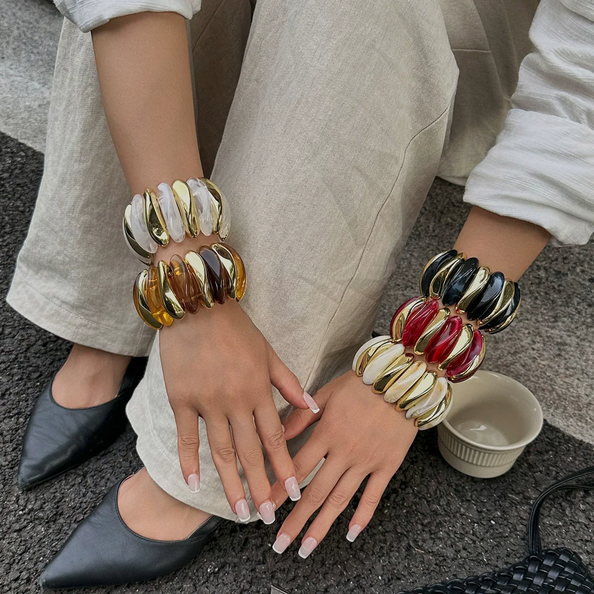Jewelry Resin Handmade Geometric Elastic Bracelet For Women - Image 3