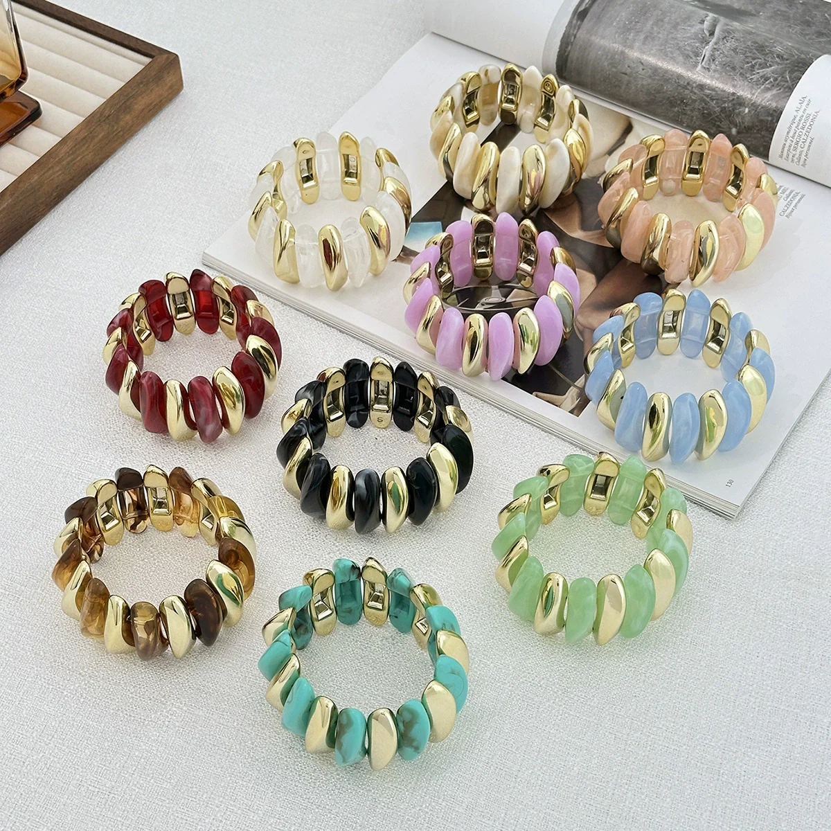 Jewelry Resin Handmade Geometric Elastic Bracelet For Women - Image 4