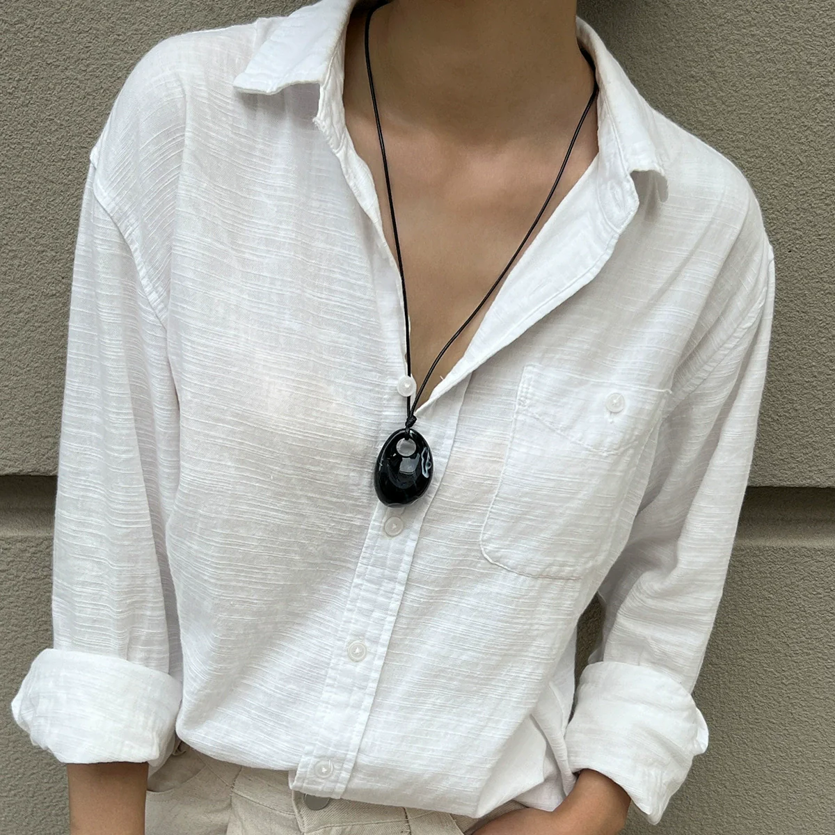 Jewelry Resin Pendant Necklace Geometric Style Handmade Leather Wax Thread And Wax Rope - Image 3