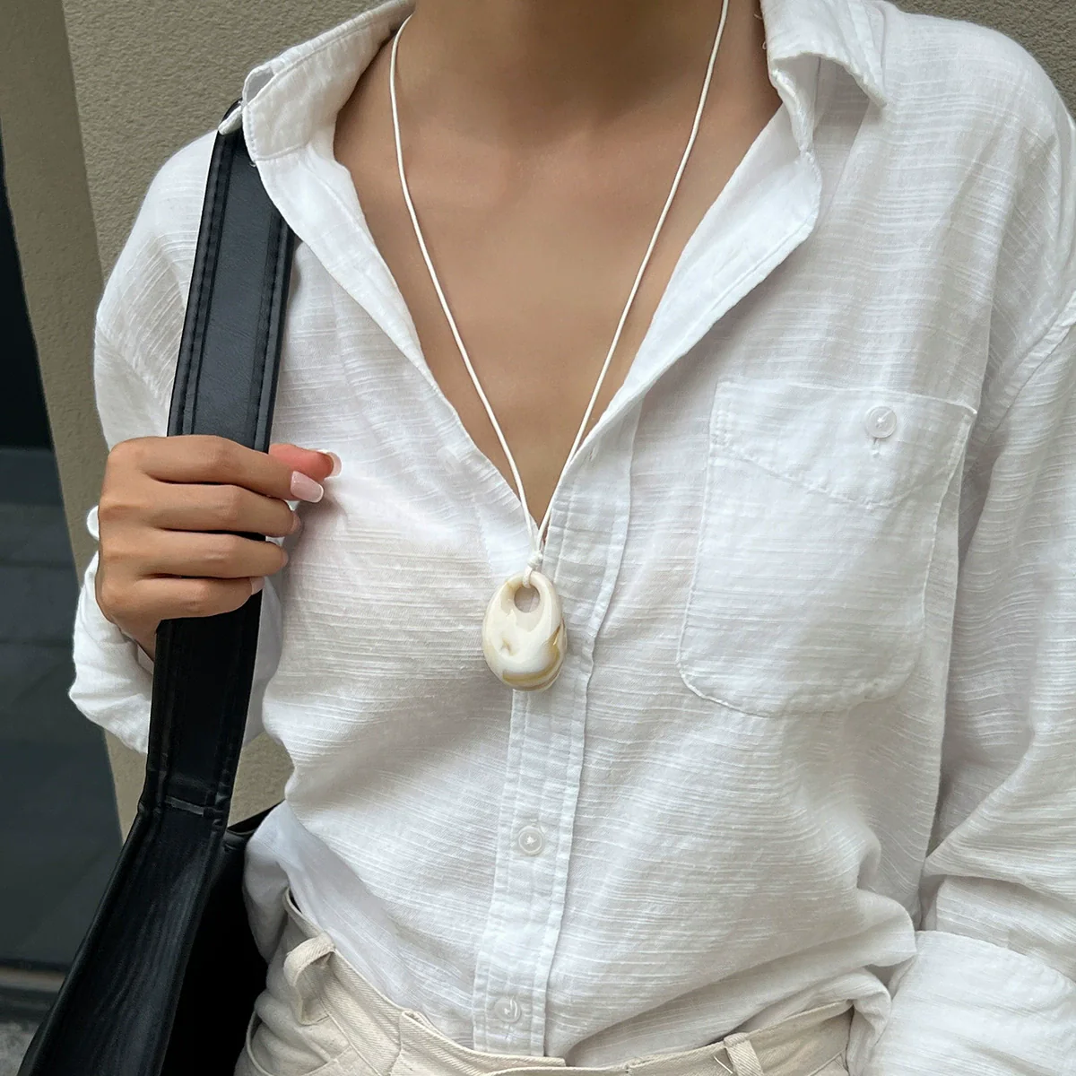 Jewelry Resin Pendant Necklace Geometric Style Handmade Leather Wax Thread And Wax Rope - Image 6