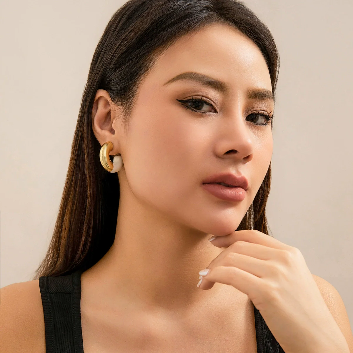 Jewelry Retro Drop Cshaped Geometric Stainless Steel Electroplated Women's Earrings - Image 2