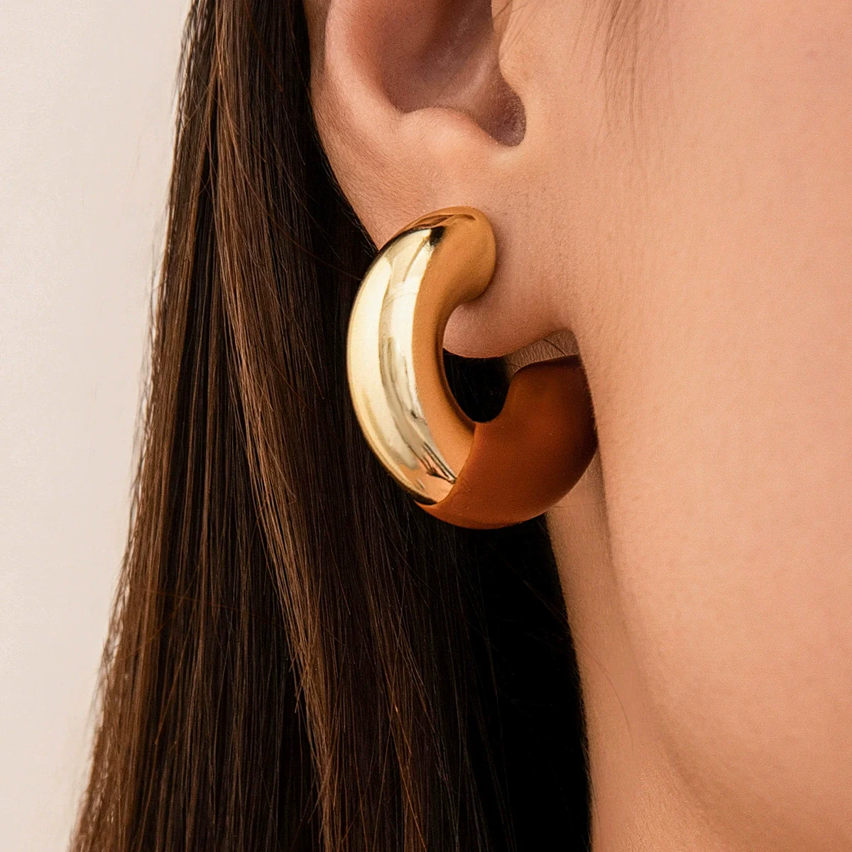 Jewelry Retro Drop Cshaped Geometric Stainless Steel Electroplated Women's Earrings - Image 3