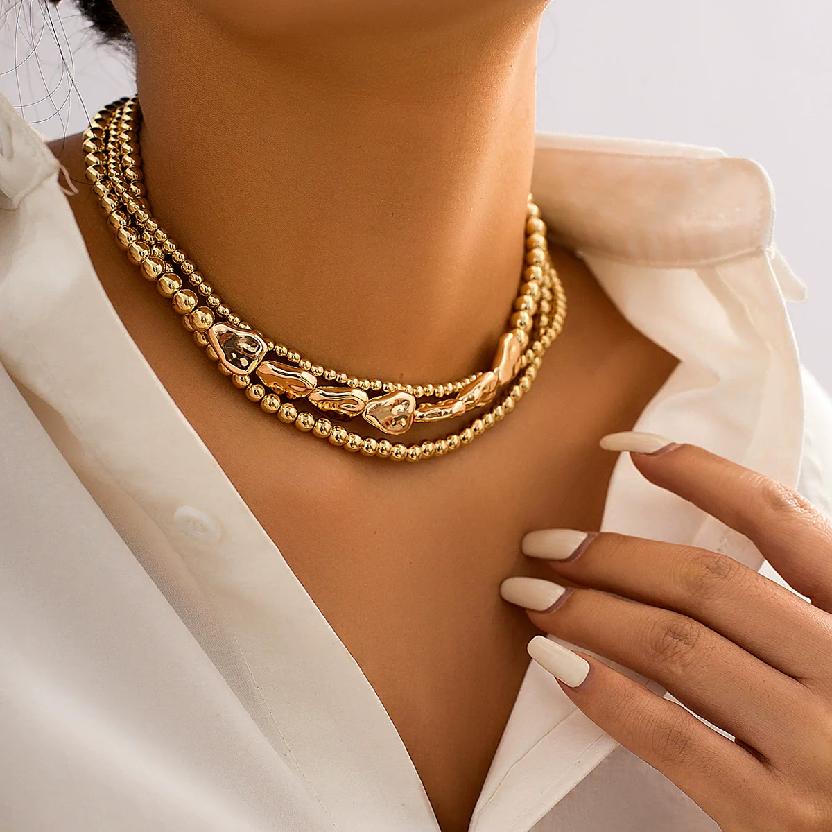 Jewelry Retro Imitation Pearl Geometric Ball Chain Necklaces For Women - Image 2