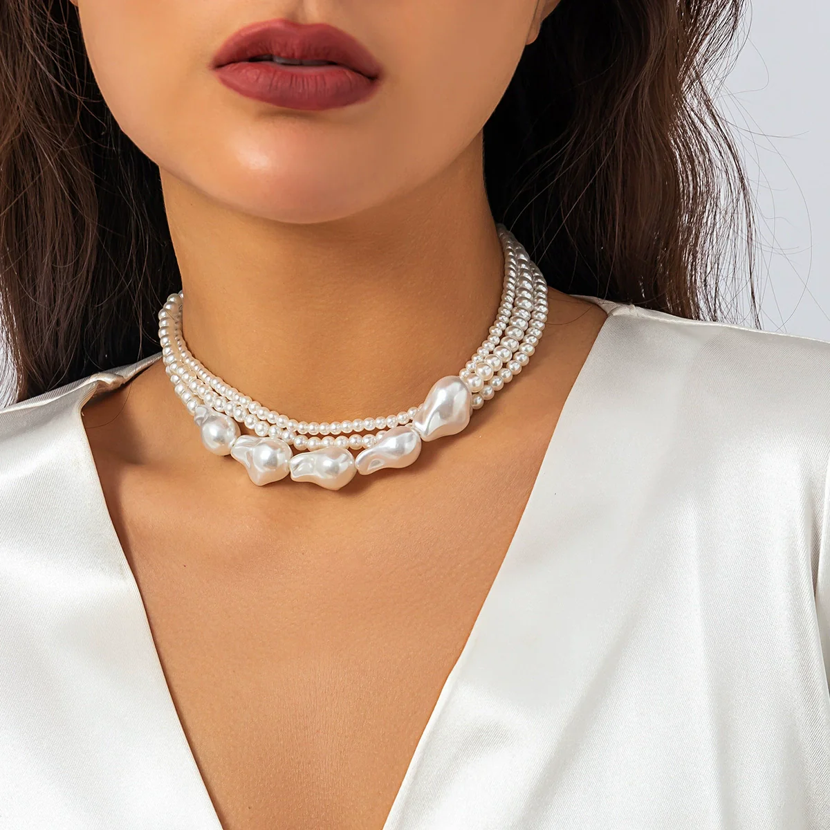 Jewelry Retro Imitation Pearl Geometric Ball Chain Necklaces For Women - Image 3