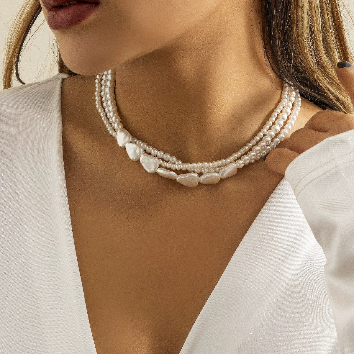 Jewelry Retro Imitation Pearl Geometric Ball Chain Necklaces For Women - Image 6