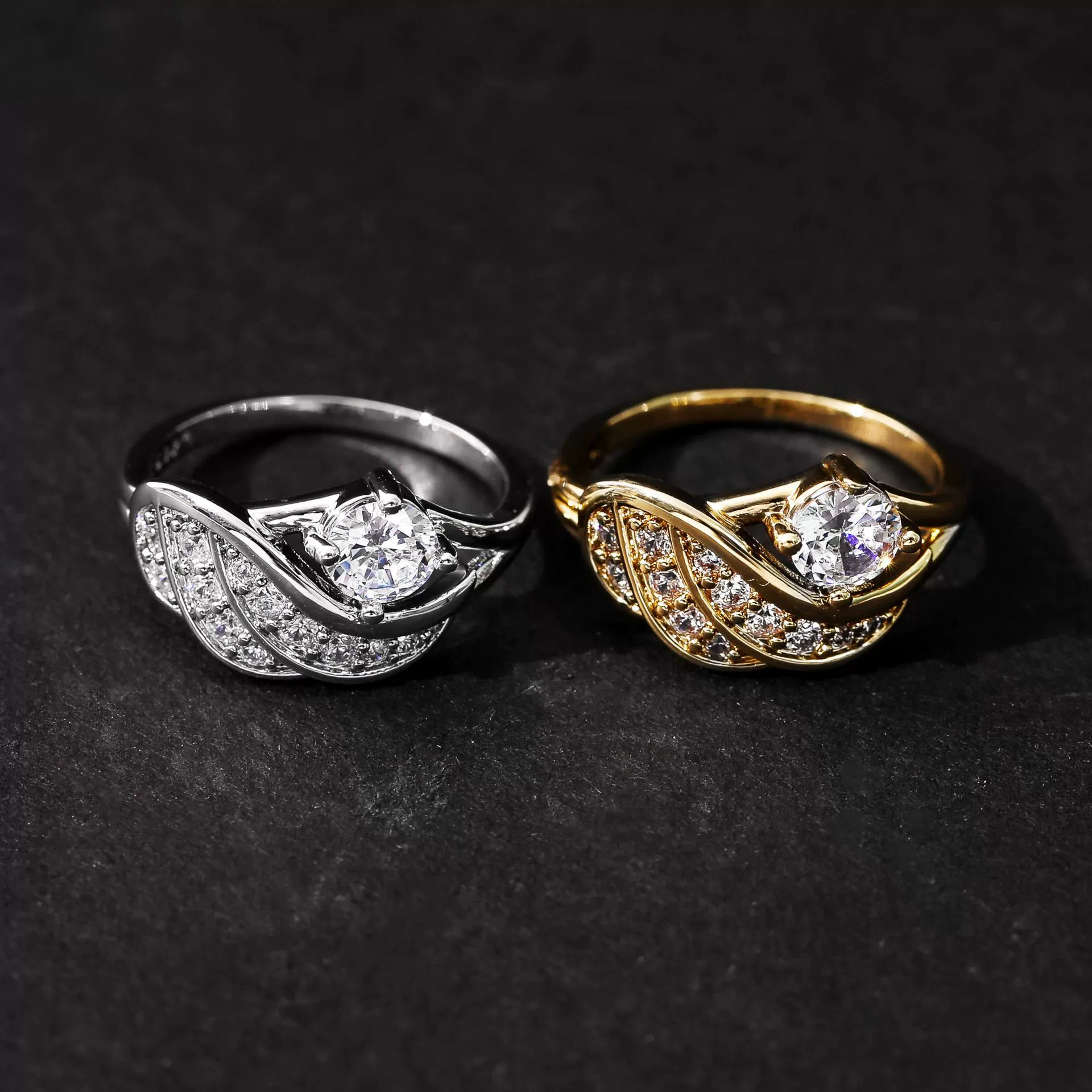 Jewelry Ring Copper Silver Wings Inlaid White Zirconium Geometric Electroplating Unisex