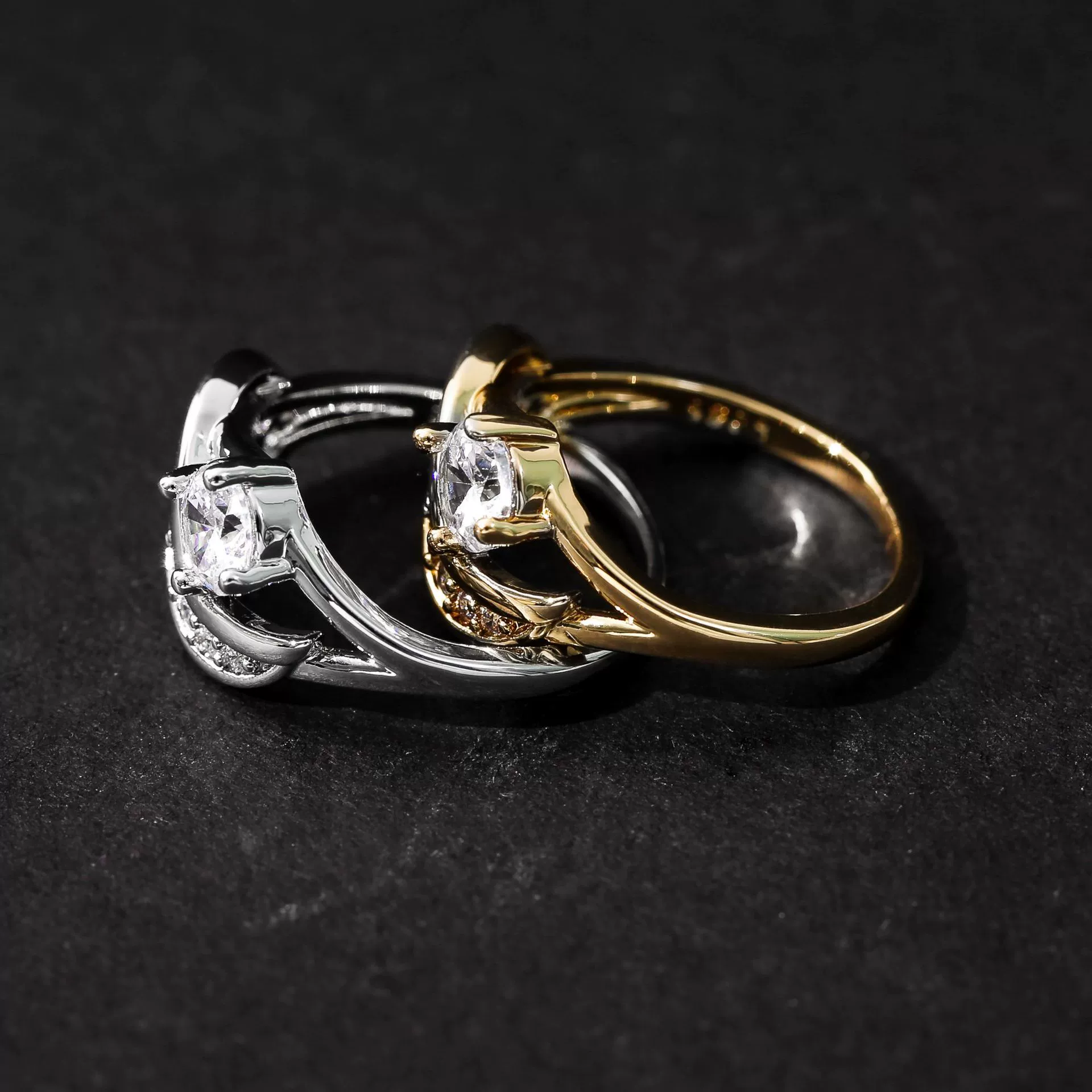 Jewelry Ring Copper Silver Wings Inlaid White Zirconium Geometric Electroplating Unisex - Image 2