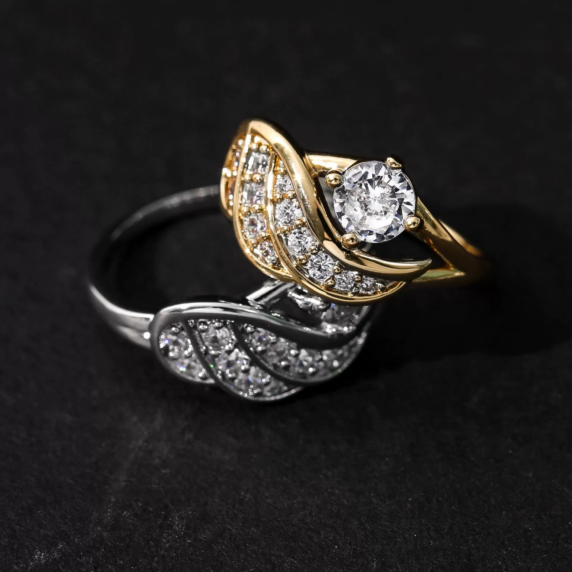 Jewelry Ring Copper Silver Wings Inlaid White Zirconium Geometric Electroplating Unisex - Image 3