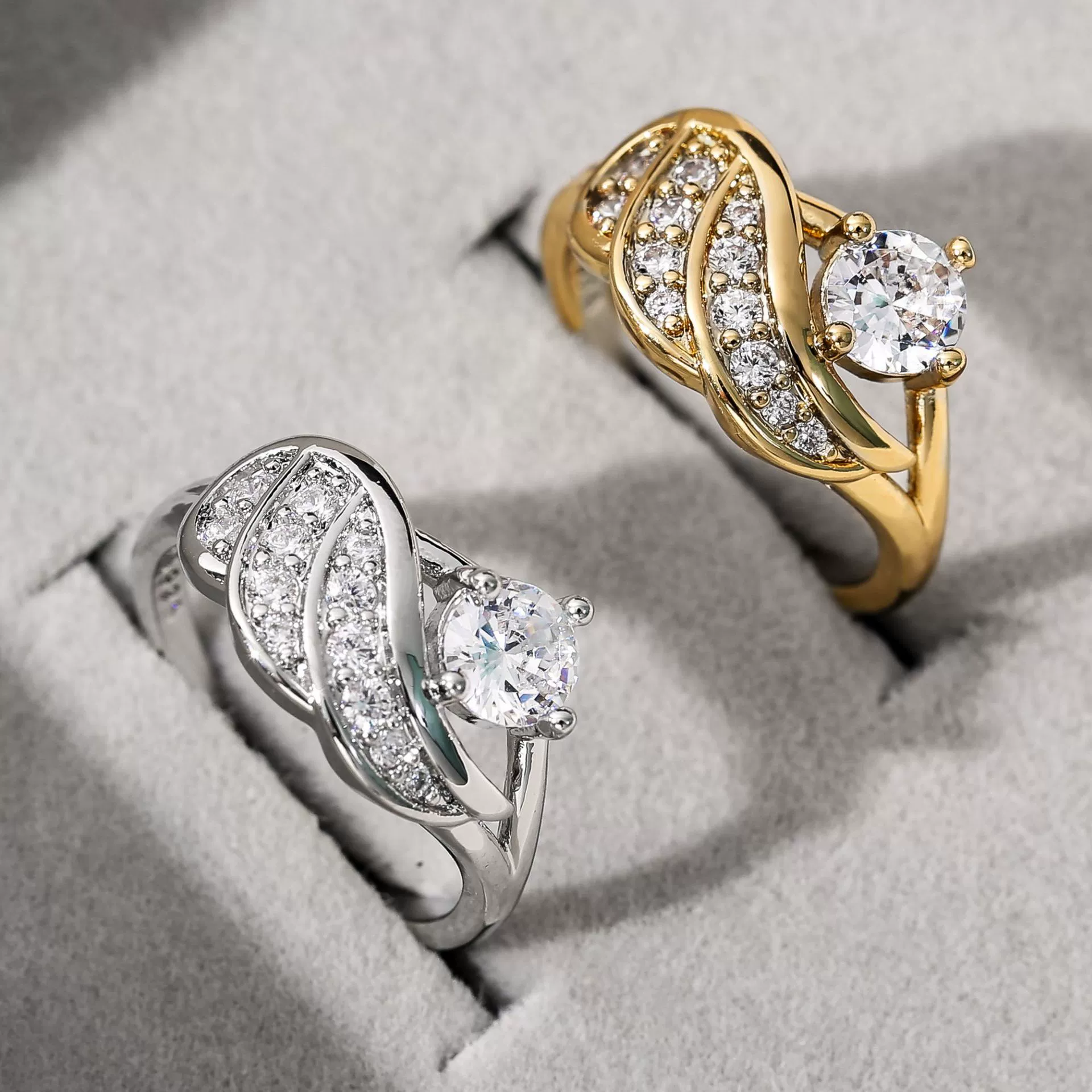 Jewelry Ring Copper Silver Wings Inlaid White Zirconium Geometric Electroplating Unisex - Image 4