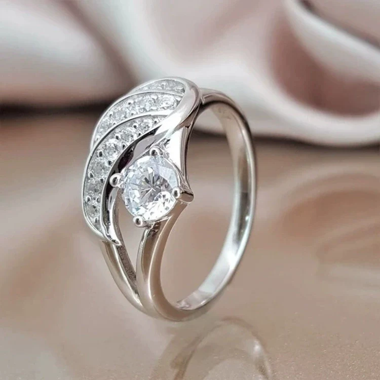Jewelry Ring Copper Silver Wings Inlaid White Zirconium Geometric Electroplating Unisex - Image 6