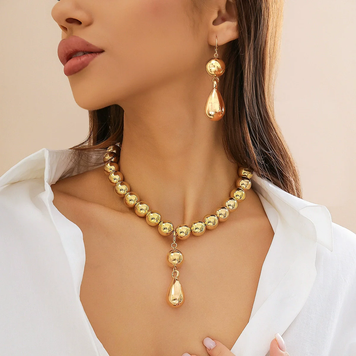 Jewelry Round Bead Necklace Women's Geometric Copper Electroplating