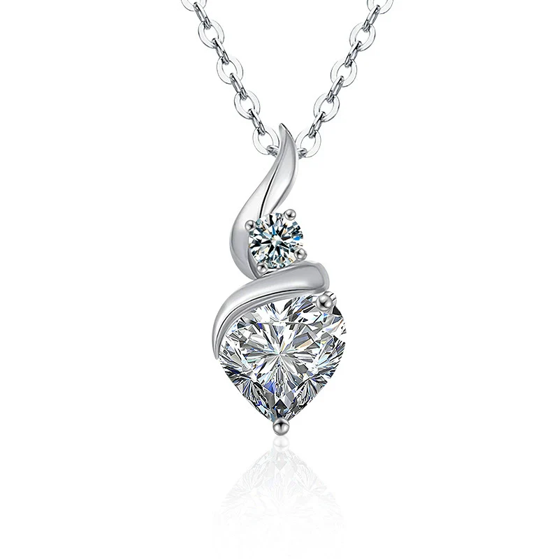 Jewelry S925 Sterling Silver Heartshaped Moissanite Pendant Necklace - Image 4