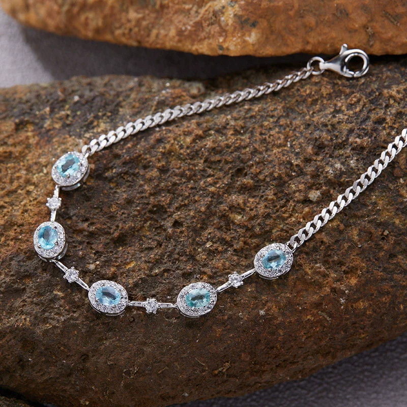 Jewelry S925 Sterling Silver Natural Gemstone Geometric Style Bracelet For Women - Image 14