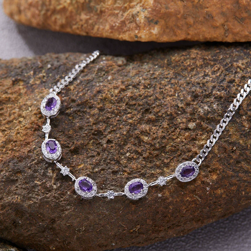 Jewelry S925 Sterling Silver Natural Gemstone Geometric Style Bracelet For Women - Image 15
