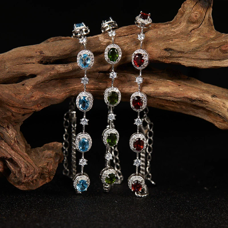 Jewelry S925 Sterling Silver Natural Gemstone Geometric Style Bracelet For Women - Image 2
