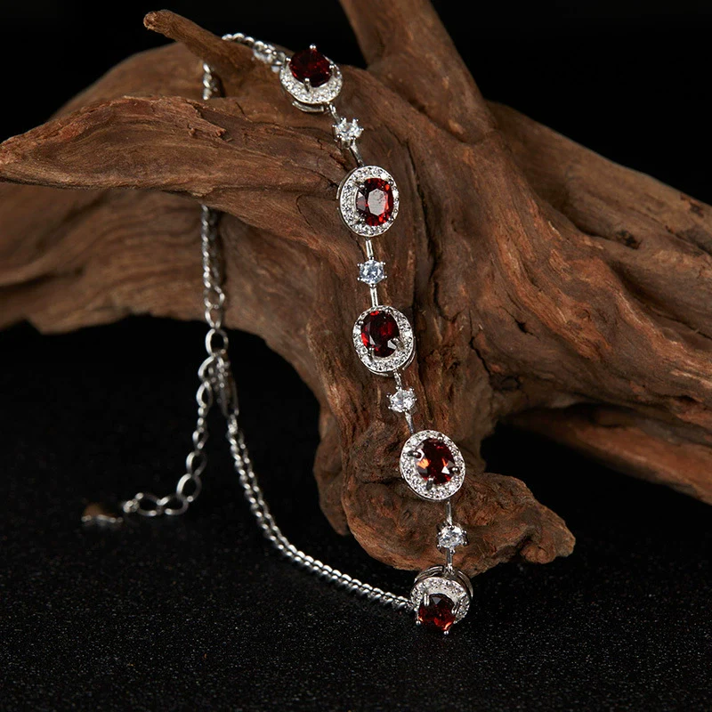 Jewelry S925 Sterling Silver Natural Gemstone Geometric Style Bracelet For Women - Image 4