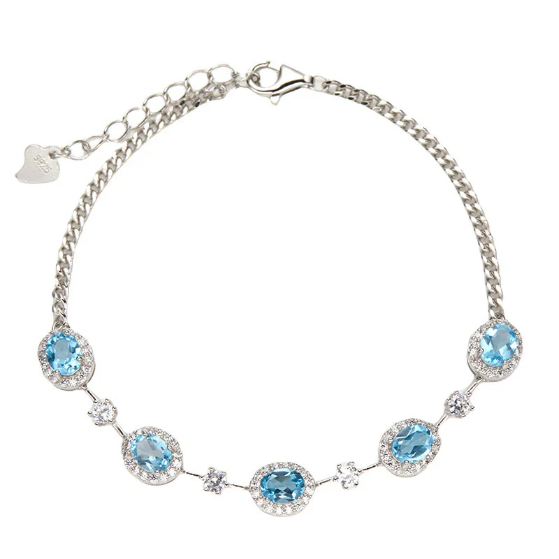 Jewelry S925 Sterling Silver Natural Gemstone Geometric Style Bracelet For Women - Image 5