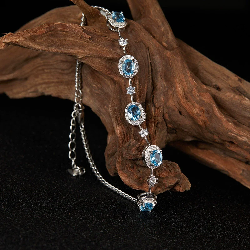 Jewelry S925 Sterling Silver Natural Gemstone Geometric Style Bracelet For Women - Image 7