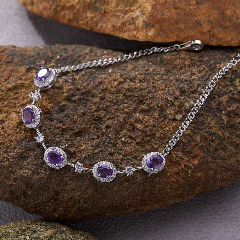 Jewelry S925 Sterling Silver Natural Gemstone Geometric Style Bracelet For Women - Image 9