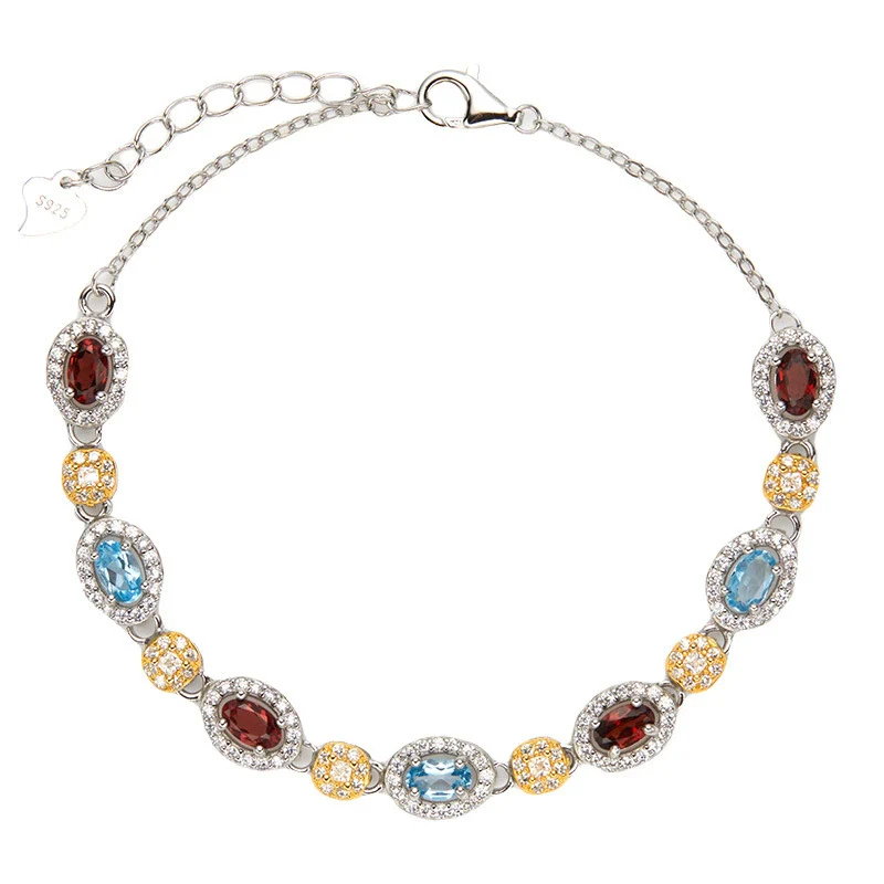 Jewelry S925 Sterling Silver Set With Natural Color Treasure Topaz Garnet Geometric Style For Women - Image 5