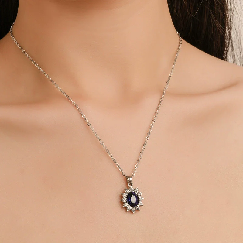 Jewelry Set Alloy Geometric Sunflower Artificial Crystal Earrings And Necklace - Image 3